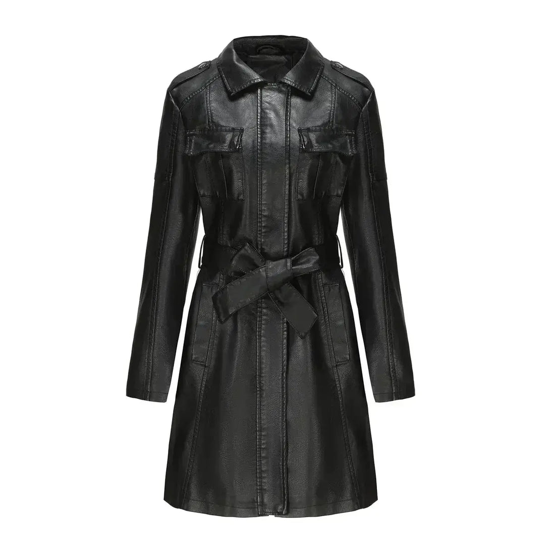 Liana | Stylish Long Leather Coat