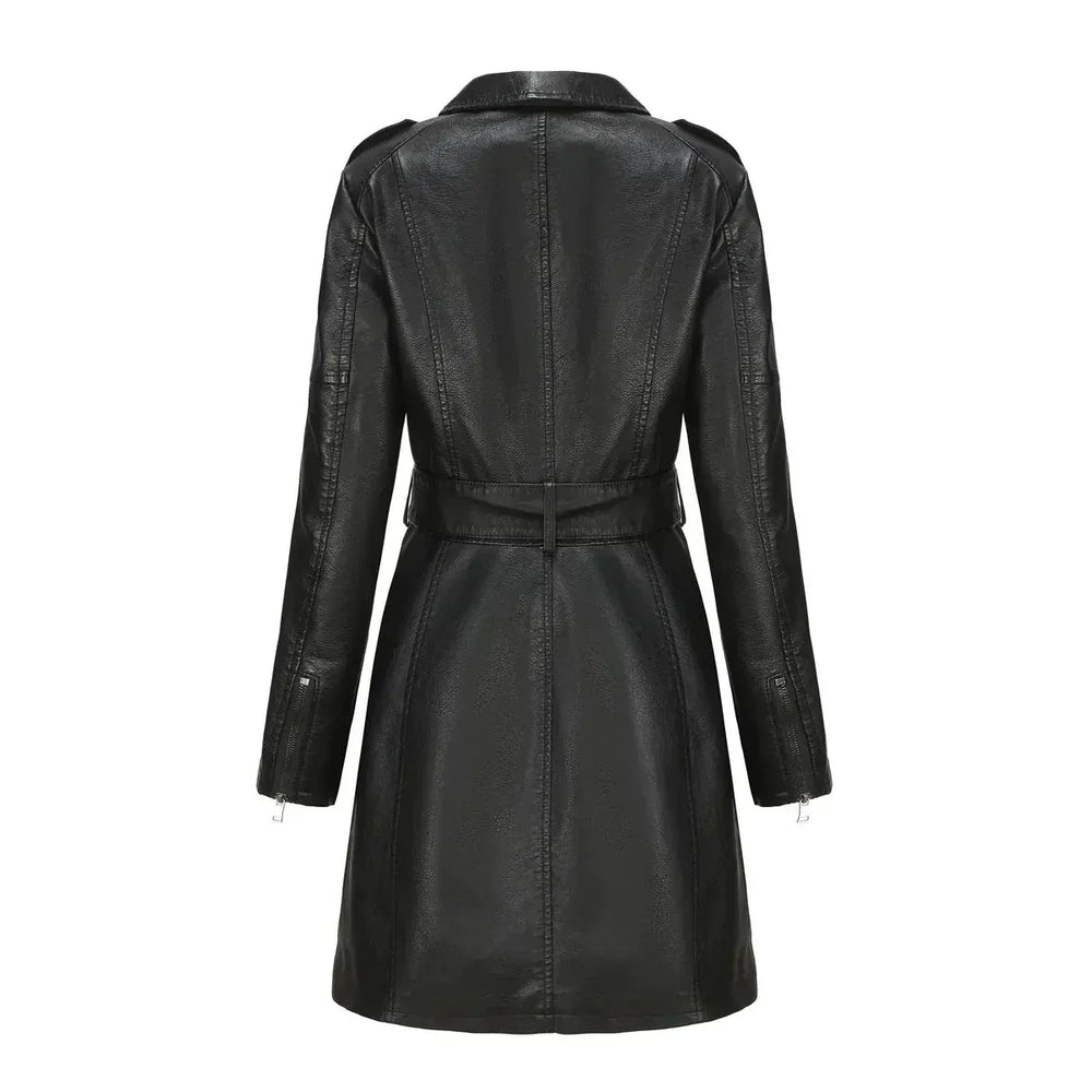 Liana | Stylish Long Leather Coat