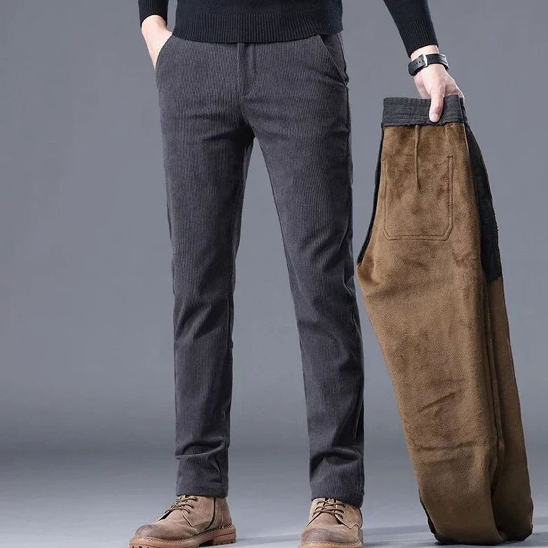Men's Fleece-Lined Corduroy Warm Trousers Straight Fit - Dark Grey