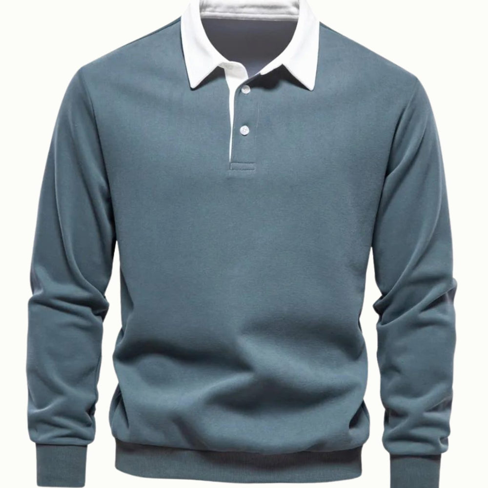Men's Long-Sleeve Polo-Collar Contrast Style Jumper - Green
