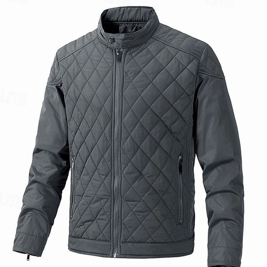 Men's Quilted Stand-Collar Full-Zip Bomber Jacket - Grey