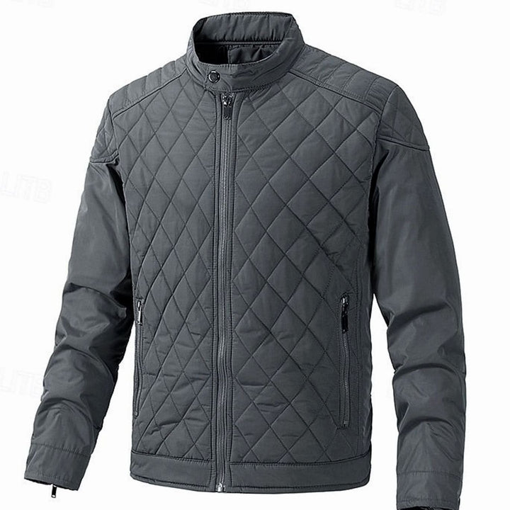 Men's Quilted Stand-Collar Full-Zip Bomber Jacket - Grey