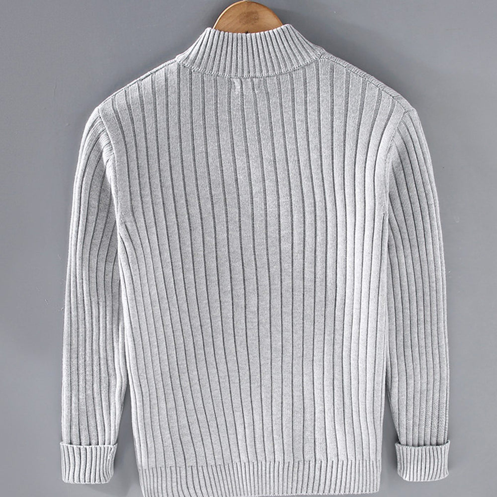 Men's Ribbed Knit Full-Zip Winter Cardigan Jumper