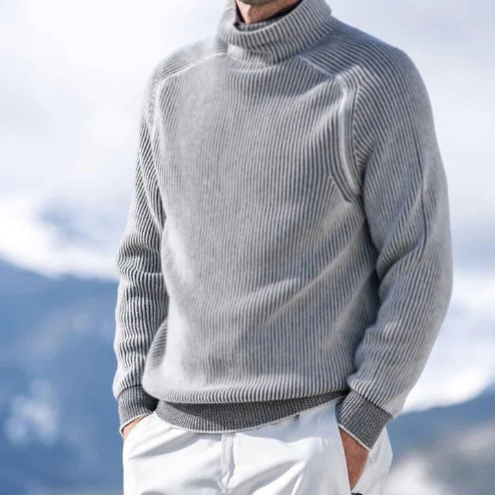 Men's Ribbed Knit Turtleneck Jumper Casual Winter Pullover - Grey