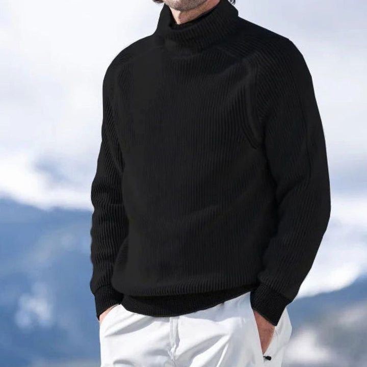 Men's Ribbed Knit Turtleneck Jumper Casual Winter Pullover - Black