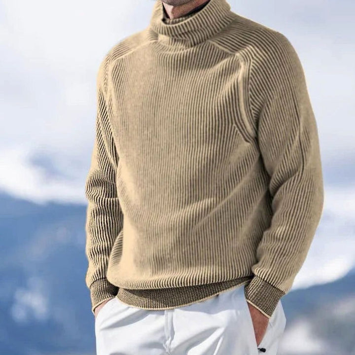 Men's Ribbed Knit Turtleneck Jumper Casual Winter Pullover - Khaki