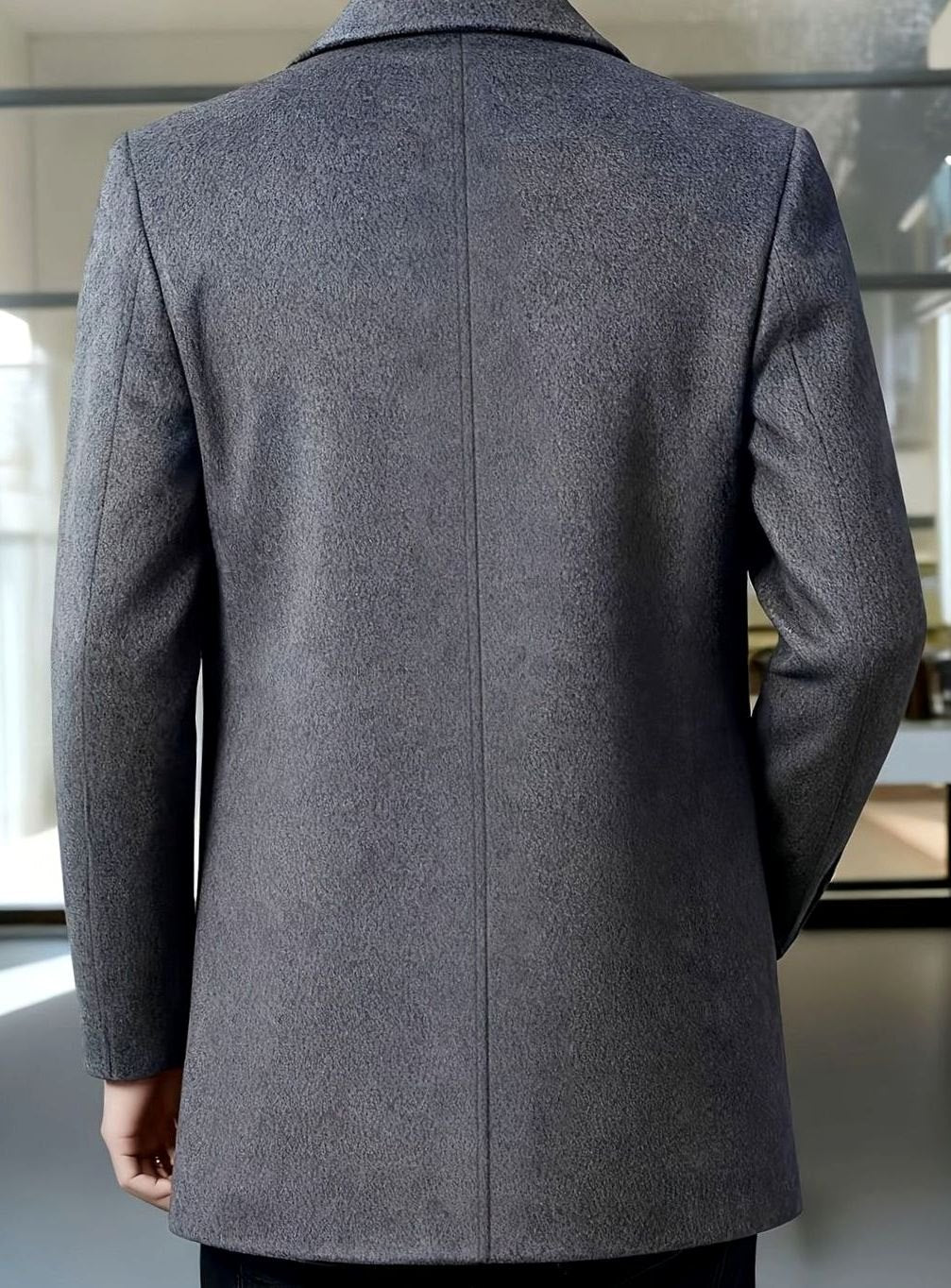Men's Single-Breasted Wool Overcoat Classic Lapel Collar, Dark Grey