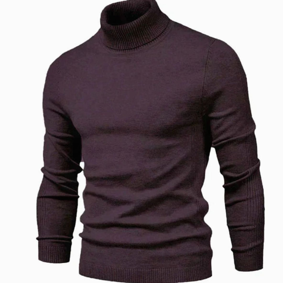 Men's Slim-Fit Turtleneck Knit Neck Jumper - Burgundy