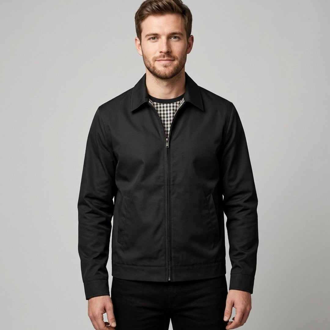 Men's Smart-Casual Harrington Jacket Gingham-Lined Zip-Up