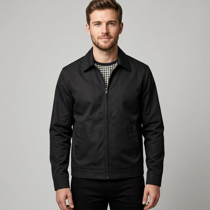 Men's Smart-Casual Harrington Jacket Gingham-Lined Zip-Up