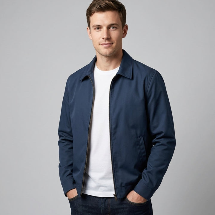 Men's Smart-Casual Harrington Jacket Gingham-Lined Zip-Up