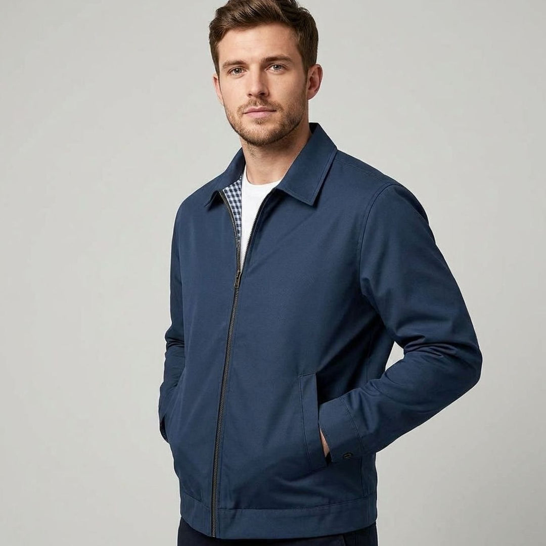 Men's Smart-Casual Harrington Jacket Gingham-Lined Zip-Up