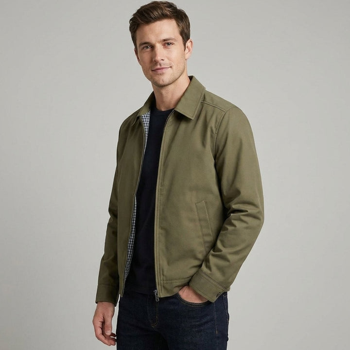 Men's Smart-Casual Harrington Jacket Gingham-Lined Zip-Up