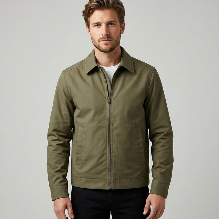 Men's Smart-Casual Harrington Jacket Gingham-Lined Zip-Up