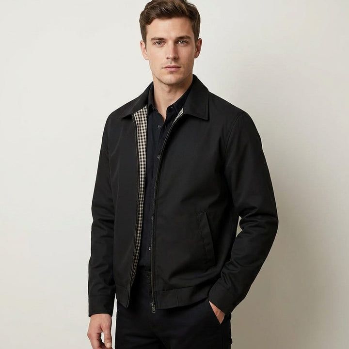 Men's Smart-Casual Harrington Jacket Gingham-Lined Zip-Up