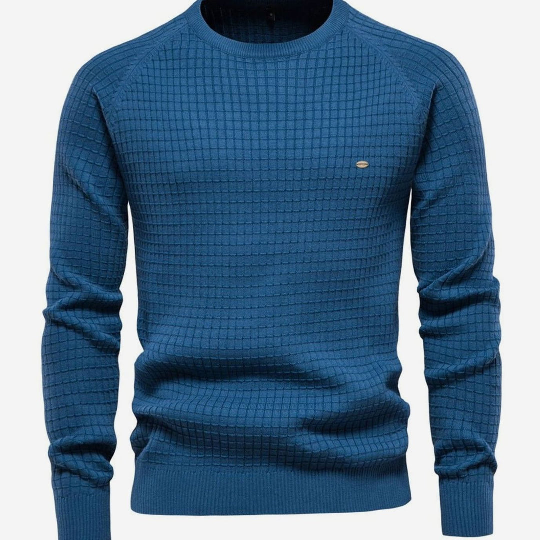 Men's Waffle-Knit Crewneck Raglan Casual Jumper - Blue
