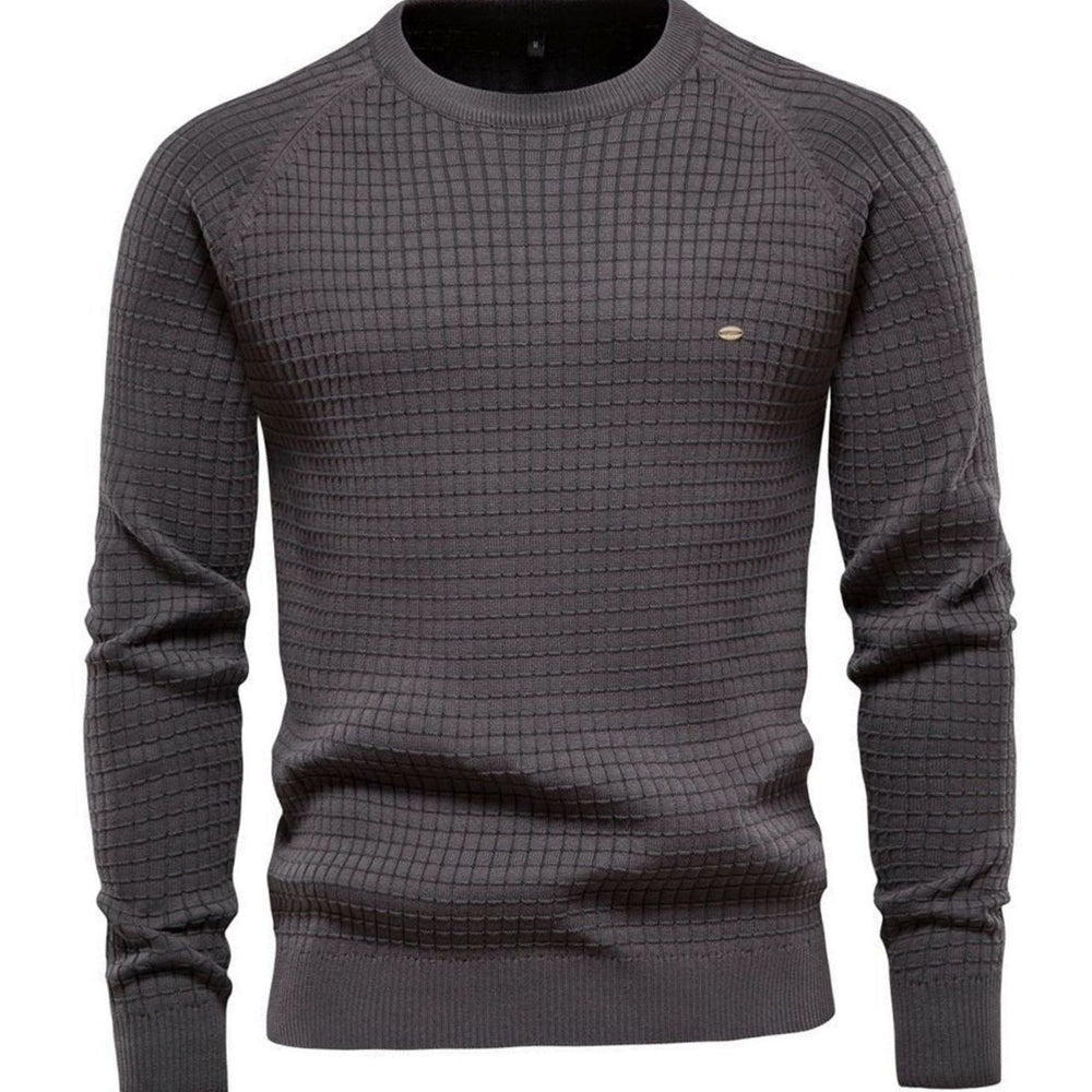 Men's Waffle-Knit Crewneck Raglan Casual Jumper - Dark Grey