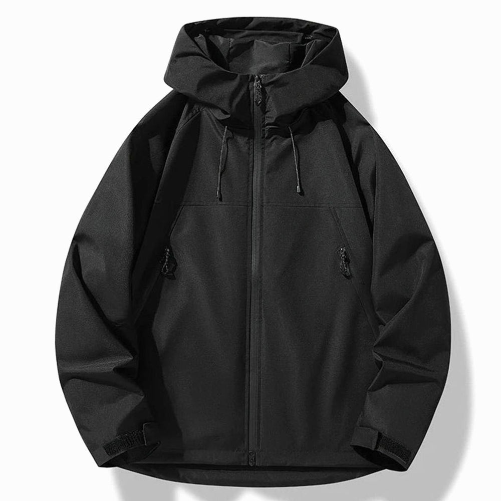 Men's Waterproof Windproof Hooded Shell Jacket - Black