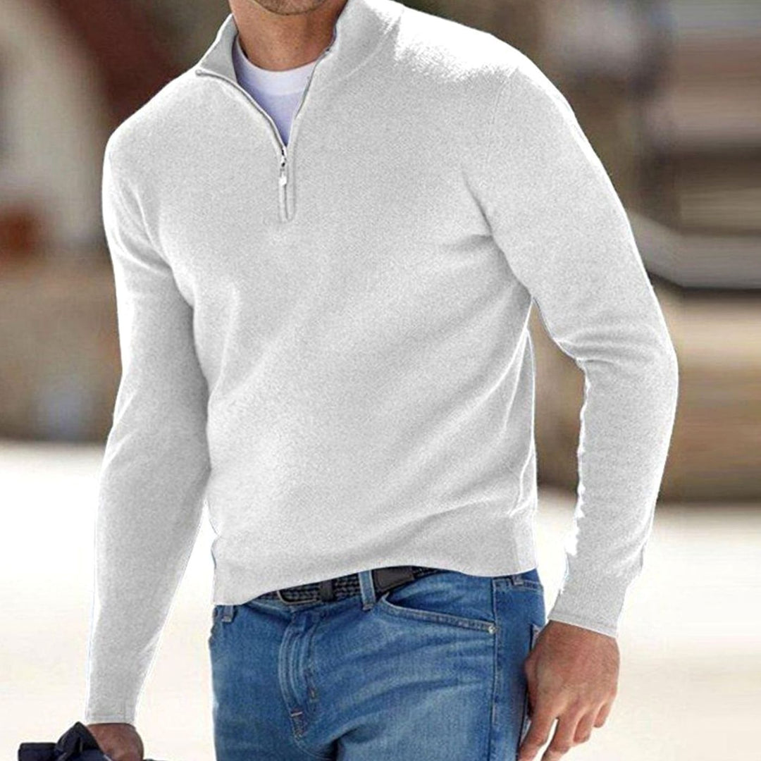 Men's Winter Half-Zip Warm Jumper Knit Pullover Jumper - White