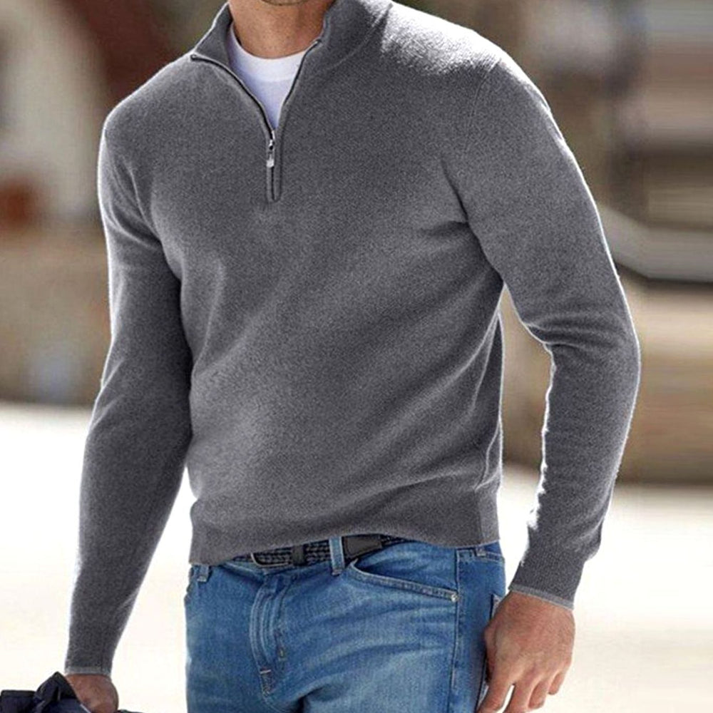Men's Winter Half-Zip Warm Jumper Knit Pullover Jumper - Grey