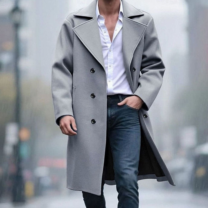 Men's Wool Coat Double-Breasted Tailored Long Overcoat, Light Grey