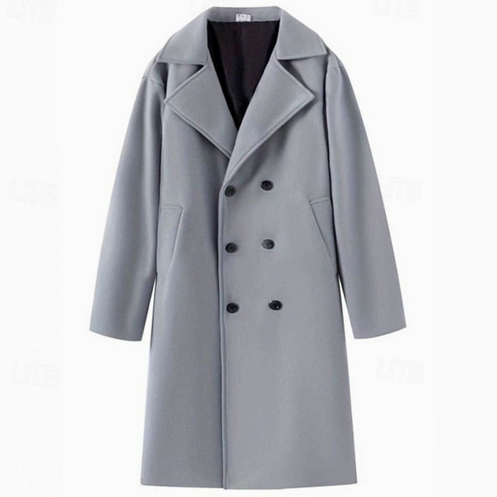 Men's Wool Coat Double-Breasted Tailored Long Overcoat, Light Grey