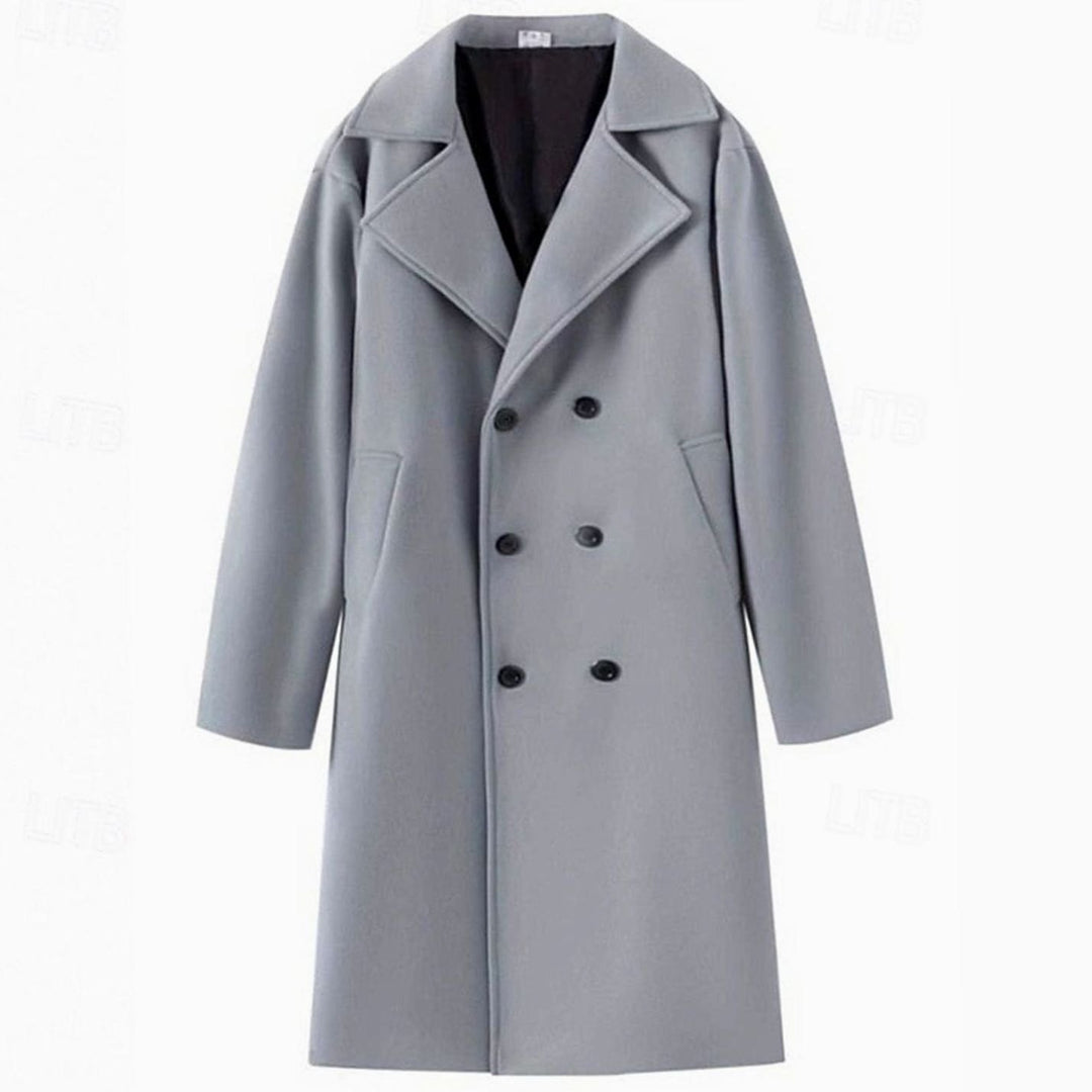 Men's Wool Coat Double-Breasted Tailored Long Overcoat, Light Grey