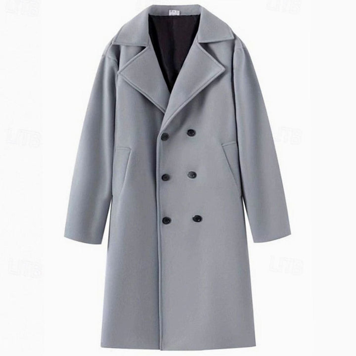 Men's Wool Coat Double-Breasted Tailored Long Overcoat, Light Grey