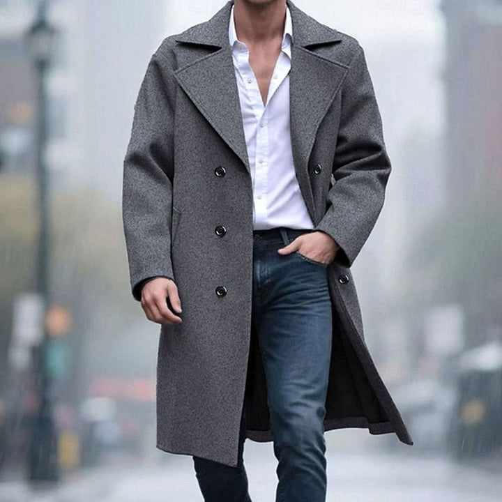 Men's Wool Coat Double-Breasted Tailored Long Overcoat, Light Grey
