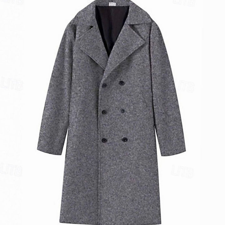 Men's Wool Coat Double-Breasted Tailored Long Overcoat, Light Grey