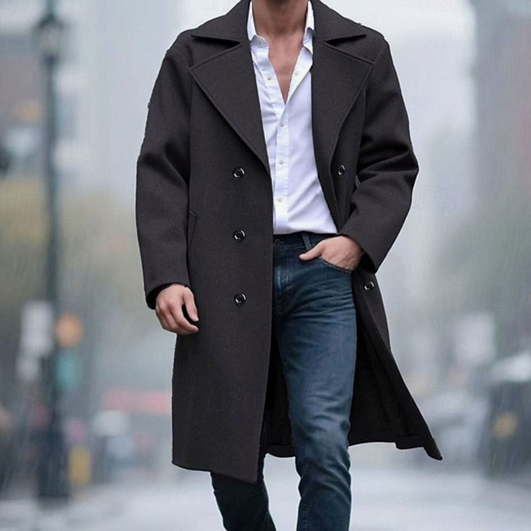 Men's Wool Coat Double-Breasted Tailored Long Overcoat, Light Grey