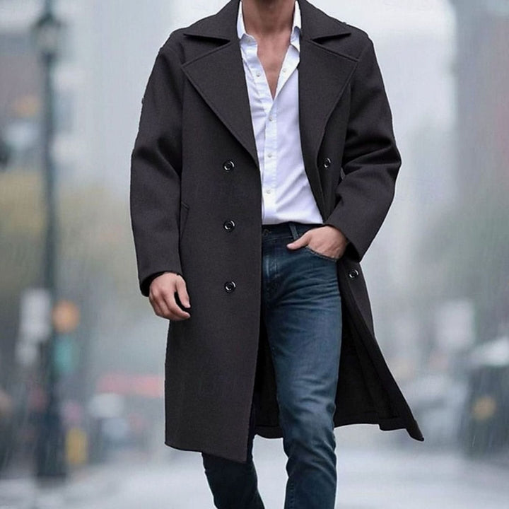 Men's Wool Coat Double-Breasted Tailored Long Overcoat, Light Grey