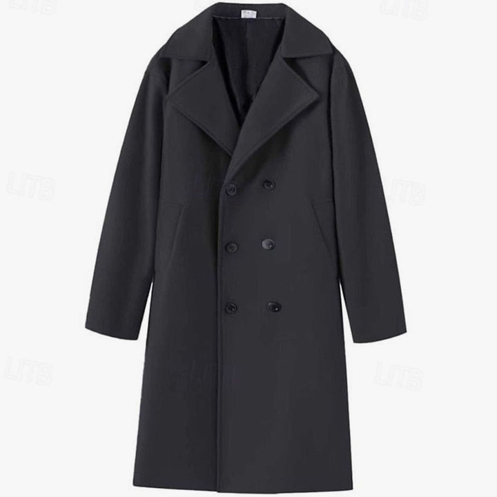 Men's Wool Coat Double-Breasted Tailored Long Overcoat, Light Grey