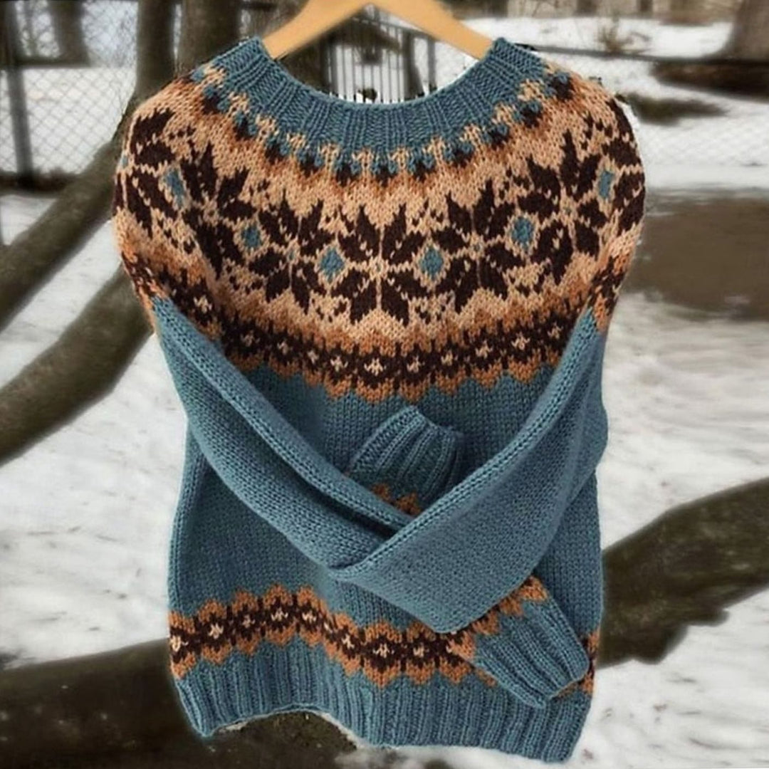 Women's Aztec Patterned Crew-Neck Knit Jumper - Green