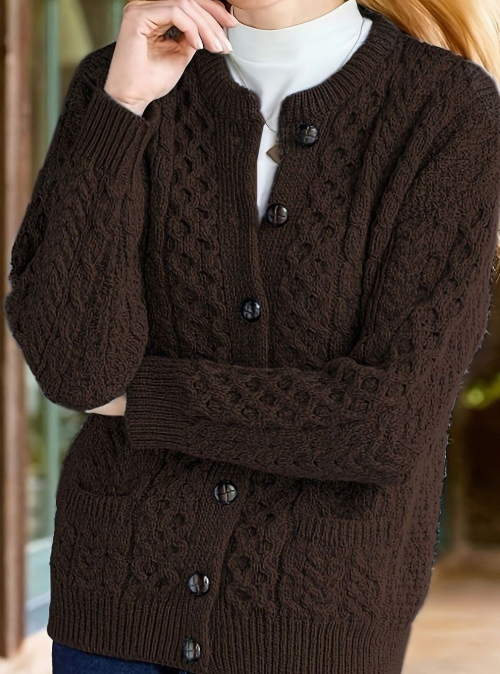 Women's Cable-Knit Button-Front Relaxed Cardigan Jumper