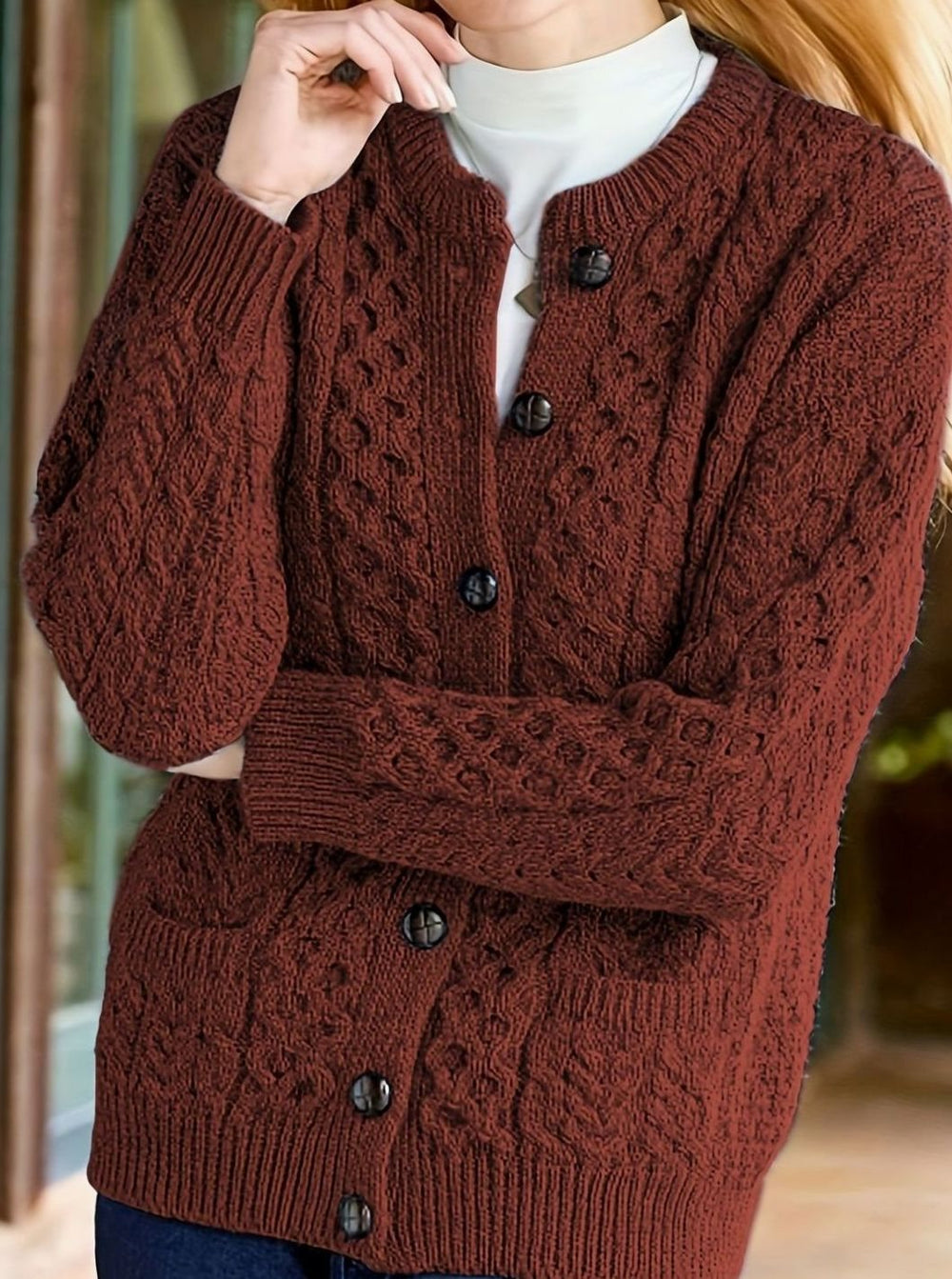 Women's Cable-Knit Button-Front Relaxed Cardigan Jumper