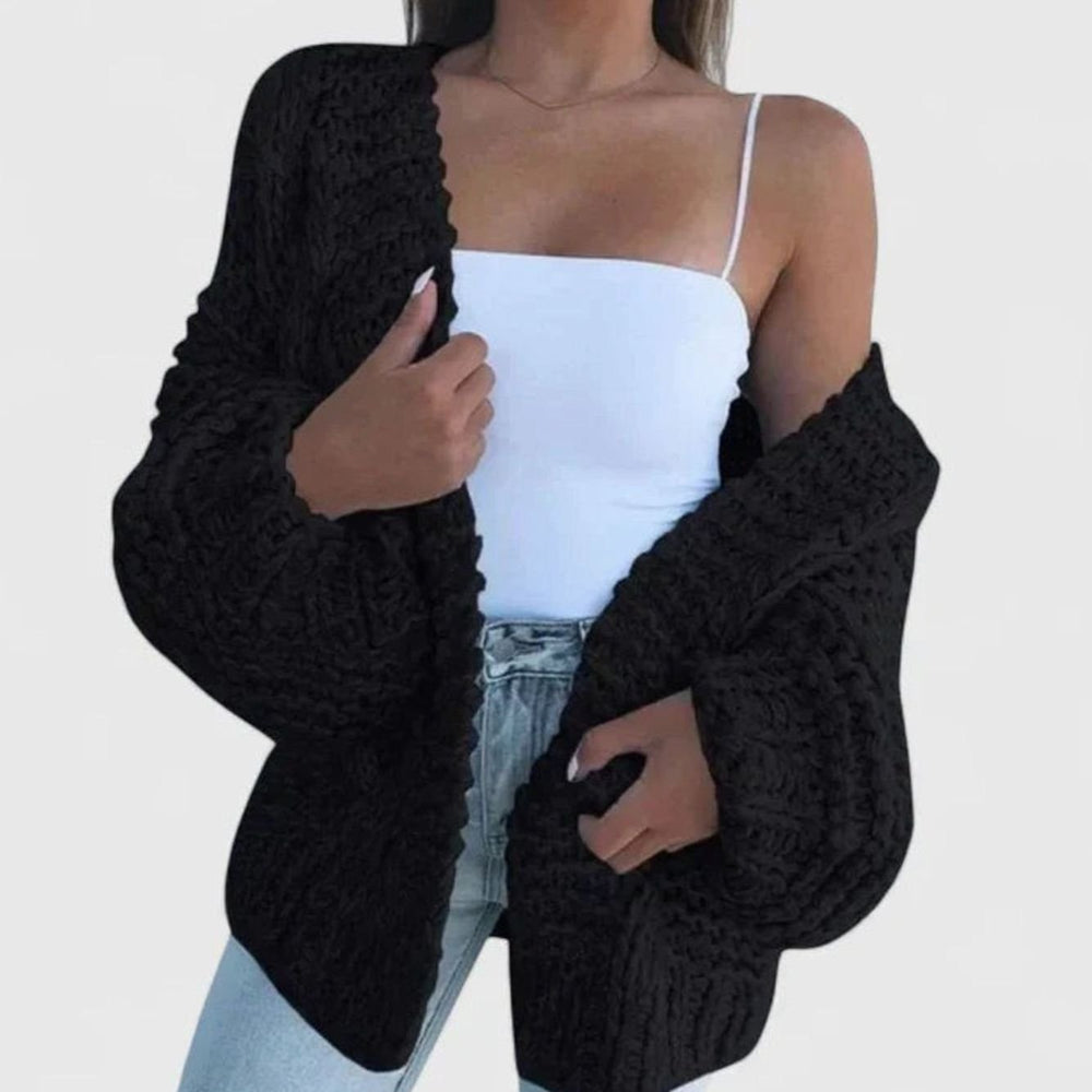 Women's Chunky Knit Open-Front Cardigan Jumper - Black