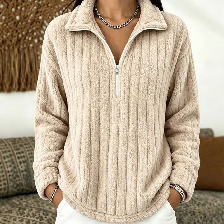 Evelyn | Women's Fluffy Quarter-Zip Pullover Jumper Ribbed Fleece ...