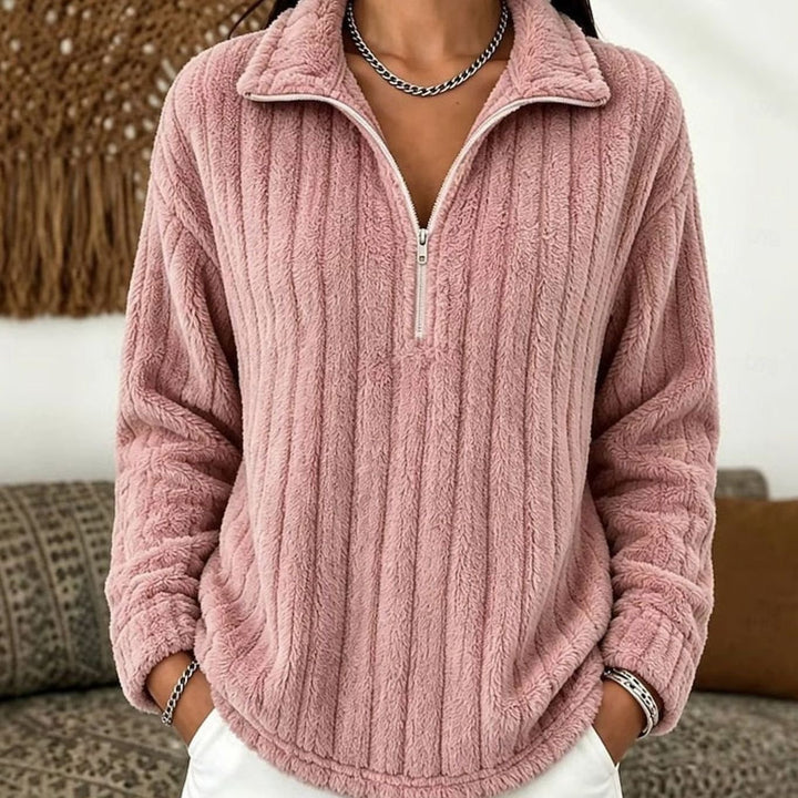 Evelyn | Women's Fluffy Quarter-Zip Pullover Jumper Ribbed Fleece ...