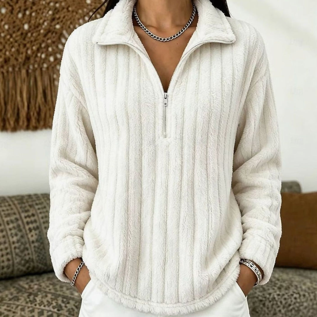 Evelyn | Women's Fluffy Quarter-Zip Pullover Jumper Ribbed Fleece ...