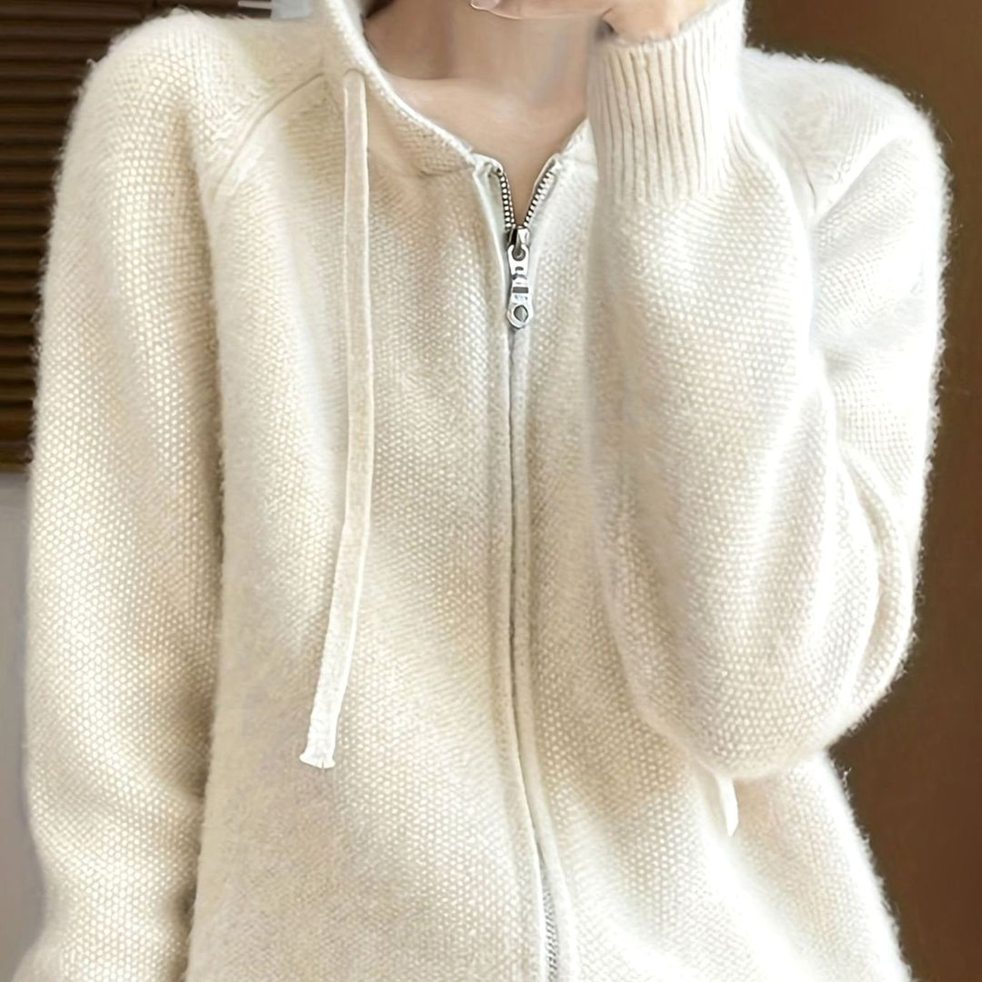 Women's Hooded Full-Zip Knit Cardigan Jumper - Apricot