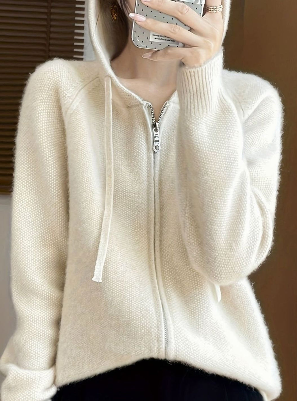 Women's Hooded Full-Zip Knit Cardigan Jumper