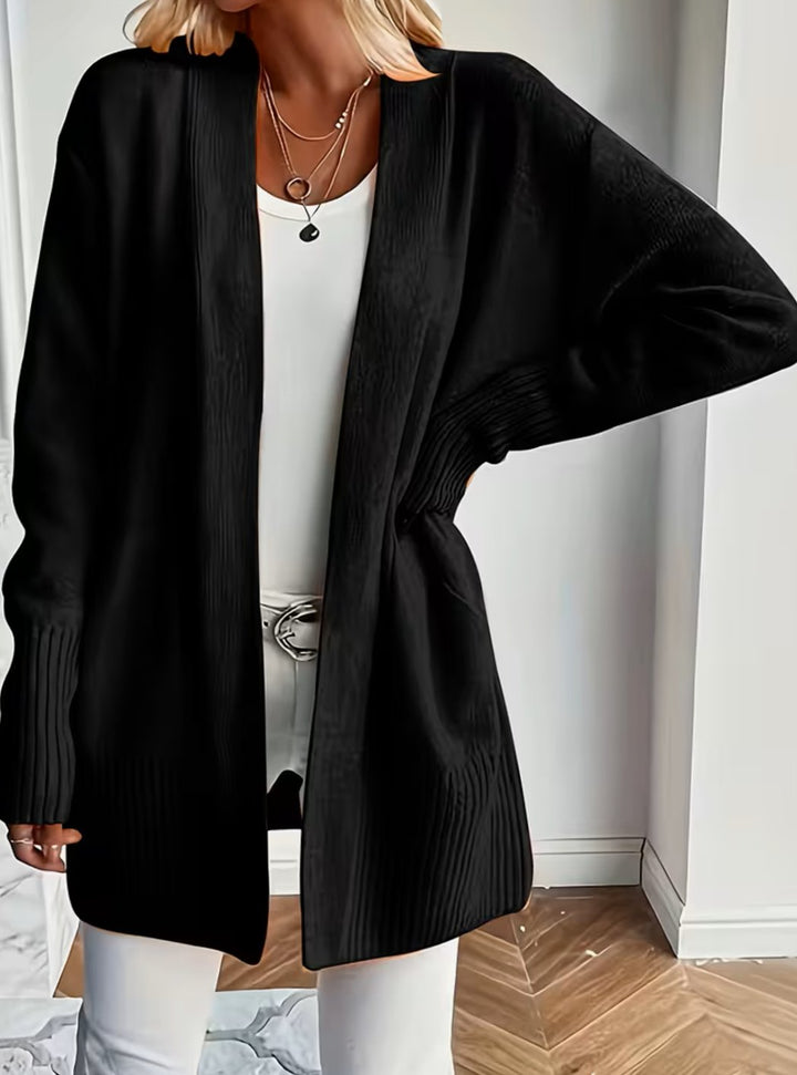 Women's Relaxed Open-Front Knit Cardigan Jumper - Black