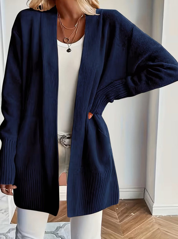 Women's Relaxed Open-Front Knit Cardigan Jumper - Navy