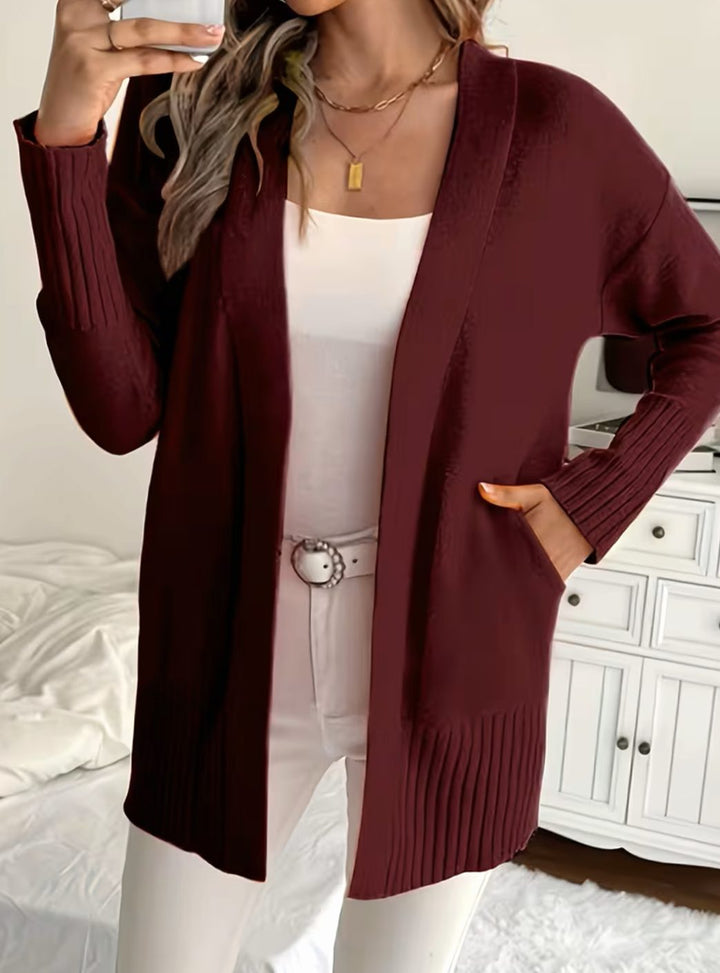 Women's Relaxed Open-Front Knit Cardigan Jumper - Burgundy