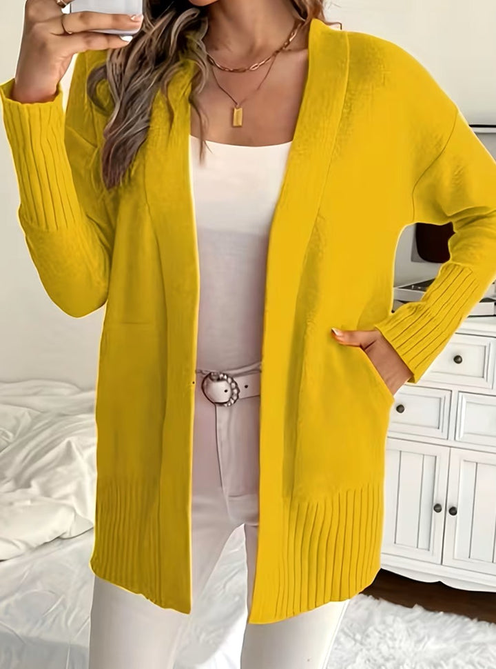 Women's Relaxed Open-Front Knit Cardigan Jumper - Yellow