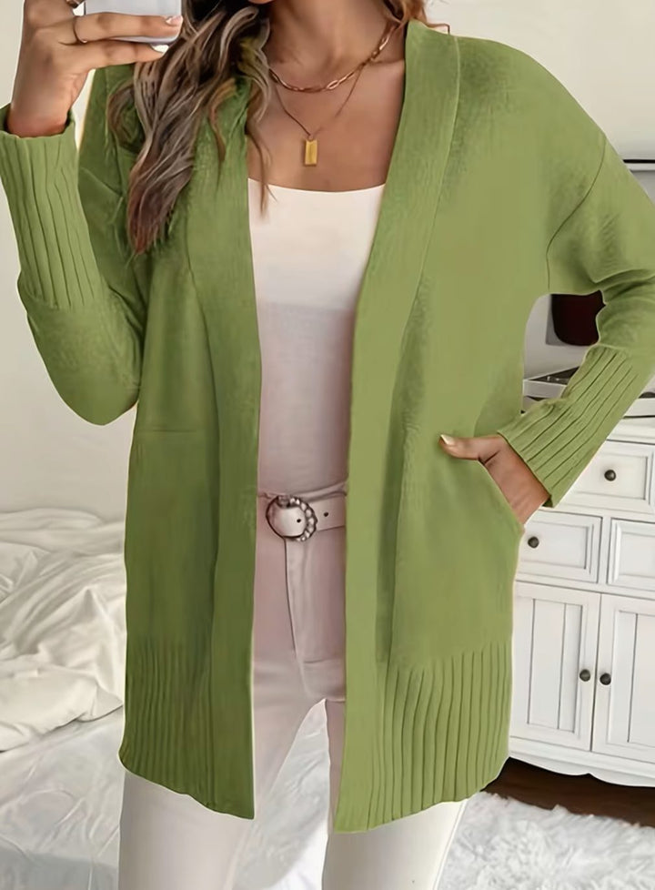 Women's Relaxed Open-Front Knit Cardigan Jumper - Green