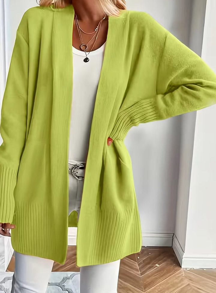 Women's Relaxed Open-Front Knit Cardigan Jumper - Greenish Yellow