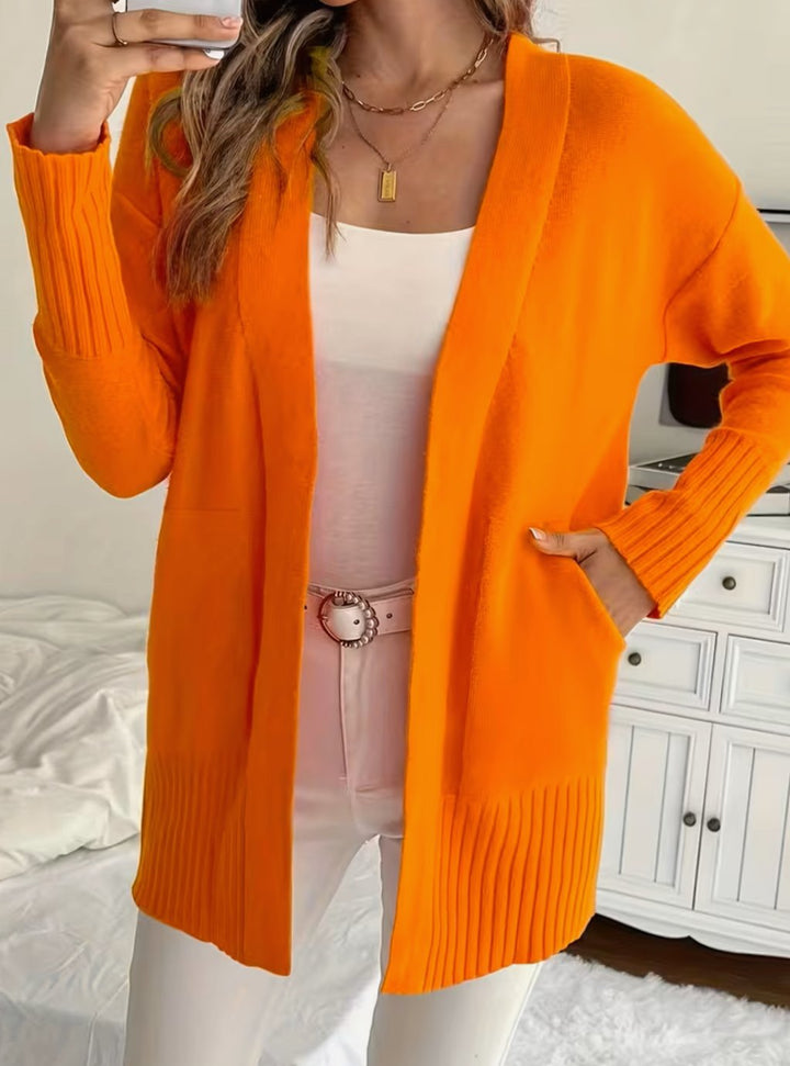 Women's Relaxed Open-Front Knit Cardigan Jumper - Orange Red