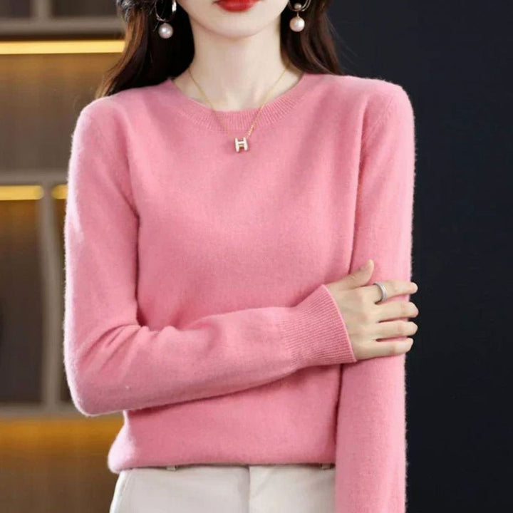 Women's Soft Cashmere Round-Neck Long-Sleeve Knit Jumper - Pink
